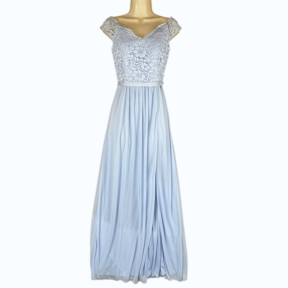 Davids Bridal Blue Lace Formal Dress Size 2 Chiffon Bridesmaid Evening Gown New - Picture 2 of 12